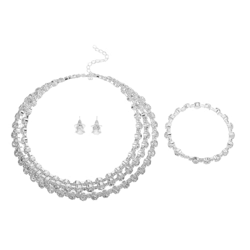 CATIEBYE 3 Stück Brautschmuck Set Damen Teiliges Schmuckset mit Funkelndem Choker Armband Ohrringe für Hochzeit Braut Schmuck Silberfarben Elegantes Schmuck Set für Hochzeitskleider von CATIEBYE