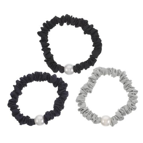 CATIEBYE 3 Stück Elastische Haargummis mit Eleganten Perlen Dehnbare Boho Haarbänder für Damen und Mädchen Modische Leichte und Dekorative Haaraccessoires in Schwarz und Grau von CATIEBYE