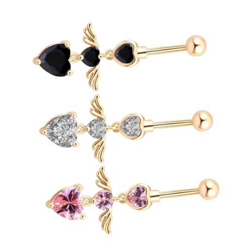 CATIEBYE 3 Stück Teiliges Bauchnabelpiercing Herzform mit Engelsflügeln Hautfreundlicher Schmuck in Eleganter Nabelring für Damen Hautverträglich und Komfortabel Glatte Oberfläche von CATIEBYE