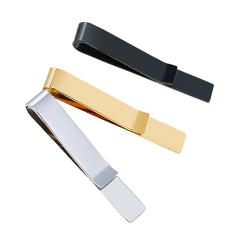 CATIEBYE 3 Stück Teiliges Krawattenklammern aus Modisch und Langlebig in Schwarz und Gold Einfache Handhabung für Herren Business Anzug Hält Krawatte Sicher und Gerade von CATIEBYE