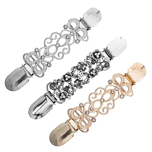 CATIEBYE 3 Stück Teiliges Set Cardigan Clips für Damen Eleganter Strickjackenhalter mit Eingearbeiteten Strasssteinen Glatter Verschluss Brosche für Kleider Hemden und Pullover von CATIEBYE