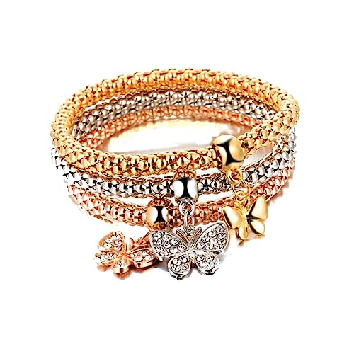 CATIEBYE 3stücke Elastisches Damen-armband-set Mit Mikroeinlage Popcorn-kette Schmuck-anhänger Dreifarbige Legierung Für Frauen Und Mädchen CATIEBYE 3stücke Elastisches Damen-armband-set Mit Mikroeinlage Popcorn-kette Schmuck-anhänger Dreifarbige Legierung Für Frauen Und Mädchen von CATIEBYE