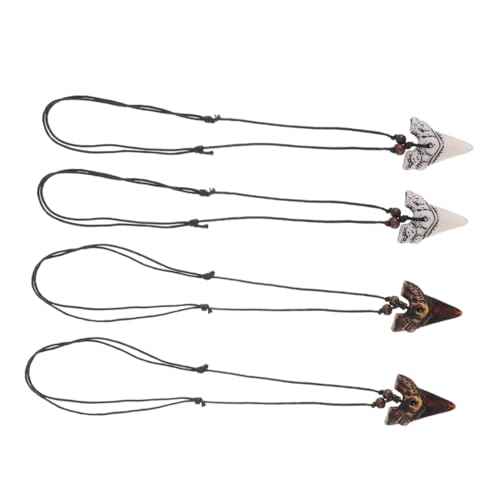 CATIEBYE 4 Stück Haifischzahn Halsketten Surfer Schmuck Strand Halskette Herren Damen Robust Fadebeständig Abenteuer Schmuck für Teen Jungen und Mädchen von CATIEBYE
