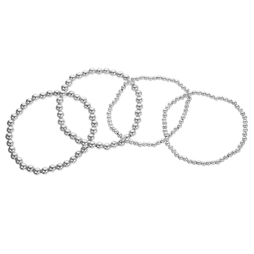 CATIEBYE 4 Stück Teiliges Silberne Damen Armbänder aus Dehnbaren Perlen Runde Schmuckstücke Leicht Langlebig Vielseitig für Alltag Hochzeit und Festliche Anlässe Geeignet von CATIEBYE