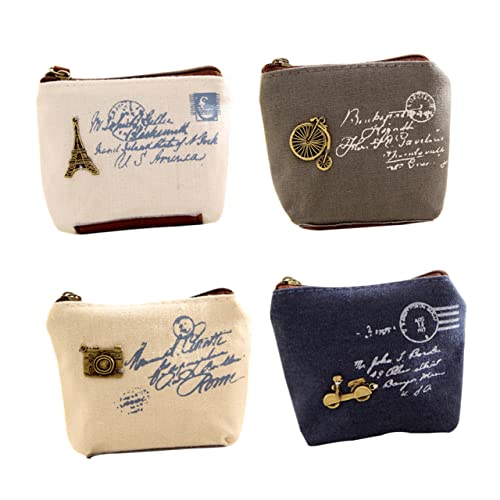 CATIEBYE 4stücke Retro Canvas Mini Geldbörse Waschbar Leicht Als Münztasche Oder Kosmetiktasche Für Damen Für Reisen Einkäufe Und Alltagsgebrauch von CATIEBYE