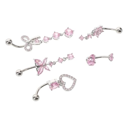 CATIEBYE 5 Stück Teiliges Bauchnabelpiercing Edelstahl mit Strahlendem Zirkonia Ergonomisch Geformt für Sicheren Sitz Eleganter Nabelschmuck für Damen Langlebig und Komfortabel zu Tragen von CATIEBYE