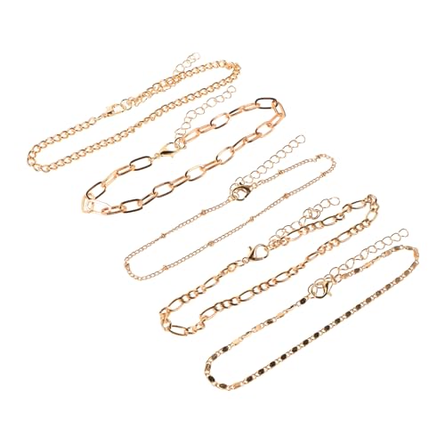 CATIEBYE 5 Stück Teiliges Fußkettchen Set Damen Vintage Metall Knöchelketten Verstellbar Rostfrei Retro Stil Beach Anklets Schmuck Party Zubehör von CATIEBYE