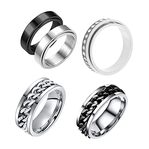 CATIEBYE 5 Stück Teiliges Titanstahl Anxiety Spinner Ringe Set Drehbare Fingerringe mit Perlenband Stressabbauende Finger und Daumenringe Modisch und Vielseitig für Damen und Herren von CATIEBYE