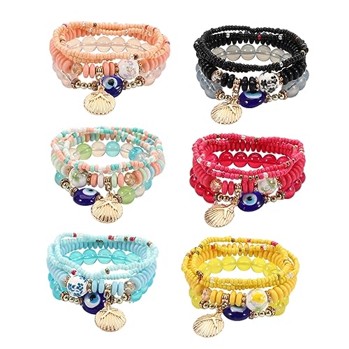 CATIEBYE 6 Sätze Boho Perlenarmbänder Damen Mehrschichtiges Armband Schmuck Charm Armband Leicht Hautfreundlich Freundinnen Mutter von CATIEBYE