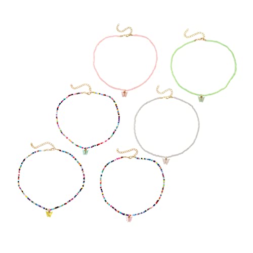 CATIEBYE 6 Stück Boho Perlenkette Bunte Schmetterlings Klavikula Halsketten Modisch für Damen Teenager Alltag Party von CATIEBYE