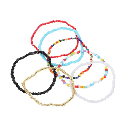 CATIEBYE 7 Stück Einfaches Handgefertigtes Teiliges Perlenarmband mit Elastischer Einlagiger Handkette in Bunter Boho Damenarmbänder für Alltag Party und von CATIEBYE