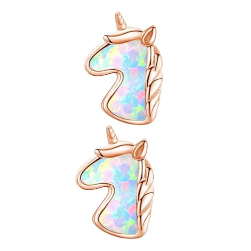 CATIEBYE Australischer Opal Ohrstecker Damen Modischer Ohrschmuck Rosegoldfarbener Einhorn design Ohrstecker Mädchen Kreatives Ohrdekor Geschenk von CATIEBYE