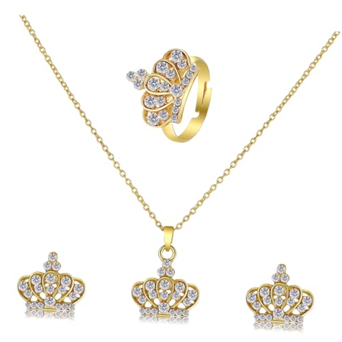 CATIEBYE Barocke Damen Schmuckset Hochzeit Design mit Funkelnden Strass Teiliges Set Halskette Ohrringen und Ring Eleganter Brautschmuck für Brautjungfern und Festliche Anlässe von CATIEBYE