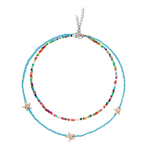 CATIEBYE Bohemia Stil Halskette Damen Mehrschichtige Perlenkette Leichtes Schmuck Sommer Strand Party Schlüsselbein Kette für Frauen Mädchen von CATIEBYE