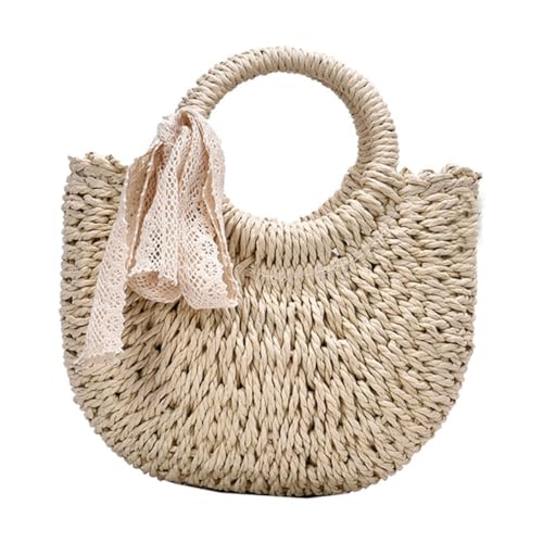 CATIEBYE Chic Strandtasche Damen Geflochtene Umhängetasche Crossbody Bag Elegant Storage Pouch Vielseitig für Alltag und Strand in Cremeweiß von CATIEBYE