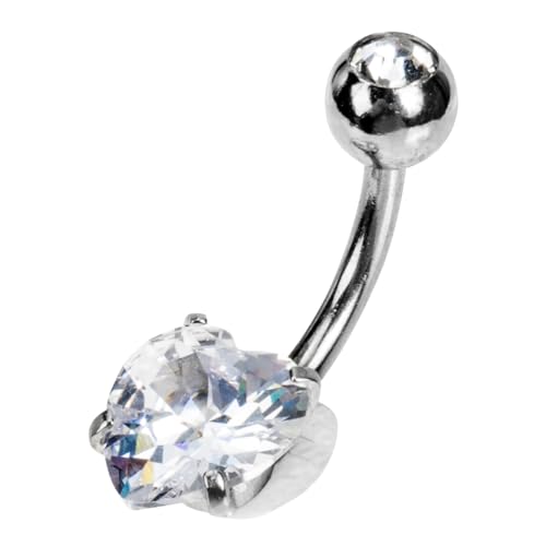 CATIEBYE Chirurgenstahl Bauchnabelring mit Funkelndem Zirkonia Herz Design Hautfreundlich Poliert Komfortables Bauchnabelpiercing Schmuckstück für Damen für Festivals und Alltag von CATIEBYE