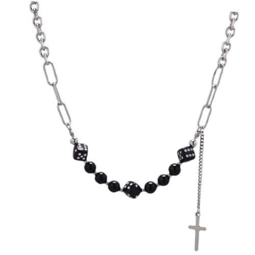 CATIEBYE Choker Halskette für Damen Punk Würfel Anhänger Halskette aus Titanstahl Weiß Quasten Kette Modischer Hip Hop Schmuck Valentinstag Geburtstagsgeschenk von CATIEBYE
