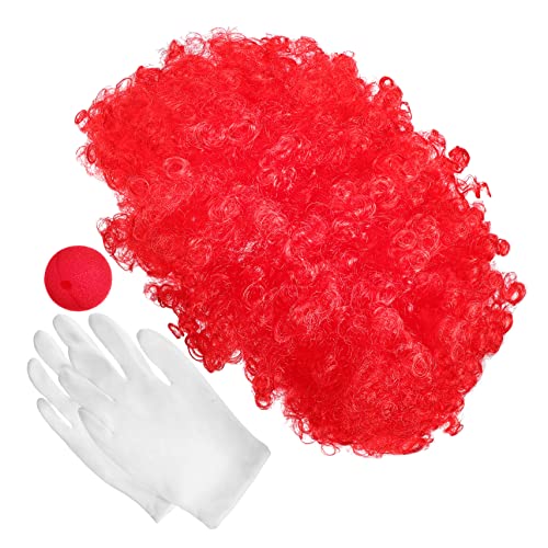 CATIEBYE Clownperücke Und Nase Für Erwachsene Und Clownkostümzubehör Mit Farbenfroher Perücke Und Handschuhen Für Karneval Partys Und Bühnenauftritte von CATIEBYE