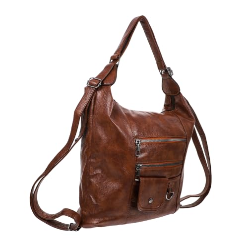 CATIEBYE Damen Freizeitrucksack aus Hochwertigem PU Multifunktionale Vintage Single Shoulder Bag und Leichter Cityrucksack Vielseitig als Handtasche Schul und Reisetasche Geeignet Braun von CATIEBYE