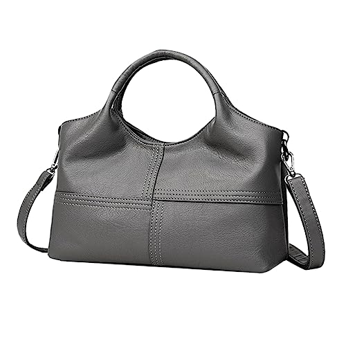CATIEBYE Damen Handtasche Große Kapazität Vintage Schultertasche Weiche PU Multifunktional Büro Umhängetasche Dunkelgrau Für Alltag und Arbeit von CATIEBYE
