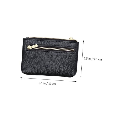 CATIEBYE Damen Mini Geldbörse aus Echtem Rindsleder mit Reißverschluss Multifunktionale Münzbörse und Schlüsselhalter Kompakte Handtasche in Schwarz für Alltag Shopping und Arbeit von CATIEBYE