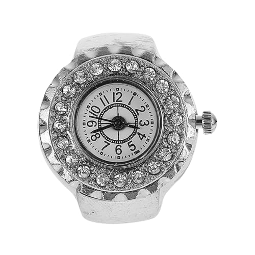 CATIEBYE Damen Ringuhr Silber mit Rundem Ziffernblatt Funkelnden Akzenten Leichte Elektronische Fingeruhr Modische Schmuckuhr für Alltag und von CATIEBYE