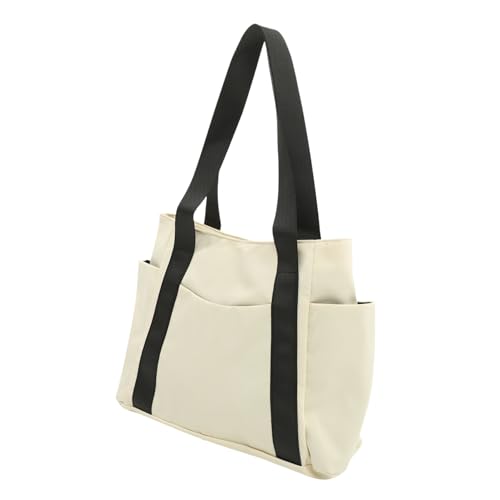 CATIEBYE Damen Schultertasche aus Nylon Leichte Tragetasche für Alltag und Einkaufen Strapazierfähige Handtasche mit Geräumigem Innenfach Wiederverwendbar und Pflegeleicht Farbe Weiß von CATIEBYE