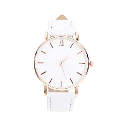 CATIEBYE Damenuhr mit Verstellbarem Lederarmband Analoge Quarzuhr für Damen Modisches Accessoire für Alltag Büro Partys und Festliche Anlässe Schlichtes Design in Weiß von CATIEBYE