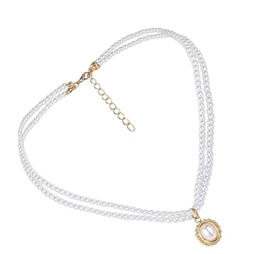 CATIEBYE Doppellagige Perlenkette Damen Clavicle Chain Halskette mit Retro Anhänger Verarbeitung Langlebiges Design Modisches Schmuckstück für Alltag und Besondere Anlässe von CATIEBYE
