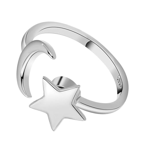 CATIEBYE Verstellbarer Stern Mond Ring Damenring Eleganter Fingerring für Besondere Anlässe Drehbares Design für Laune für Frauen von CATIEBYE