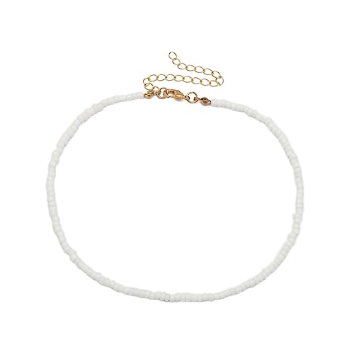 CATIEBYE Einzelne Bunte Reisperlen Halskette Weiß Damen Schmuck Kreative Einfache Leichte Perlenkette für Sommer Strand Party Alltag von CATIEBYE