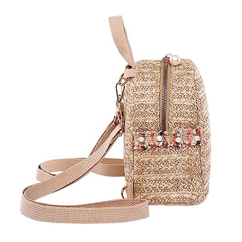 CATIEBYE Eleganter Damen Mini Rucksack aus Geflochtenem Stroh mit Perlenreißverschluss Strapazierfähiger Outdoor Freizeitrucksack Komfortabel Tragbar für Reisen Shopping und Picknick von CATIEBYE