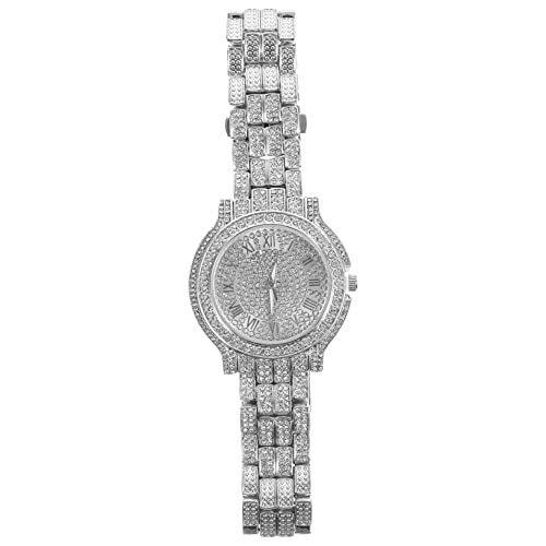 CATIEBYE Modischer Damenarmbanduhr Mit Strass Römischen Ziffern Elegante Quarzuhr Für Besondere Anlässe Silberfarbene Armbanduhr Für Stilvolle Frauen Casual Watch-Dekoration von CATIEBYE