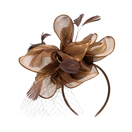 CATIEBYE Fascinator Hut Mit Blumen Und Federn Vielseitig Tragbares Haaraccessoire Für Hochzeiten Teepartys Und Festlichkeiten Elegantes Design Kaffee Für Damen Und Mädchen von CATIEBYE