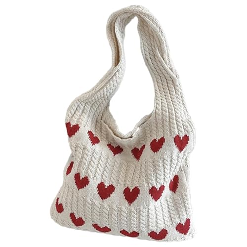 CATIEBYE Stylische Häkel-handtasche für Damen Minimalistische Tote Bag mit Herzen Tragbar als Schulter Handtasche für Alltag und Freizeit aus Strapazierfähigem Material Geräumig für Essentials von CATIEBYE