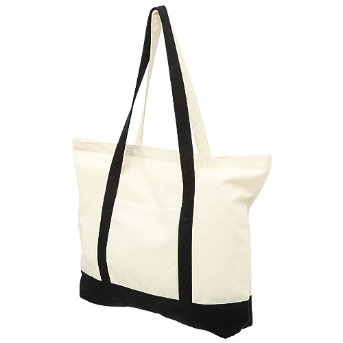 CATIEBYE Große Canvas Schultertasche Damen Leichte Atmungsaktive Stofftasche mit Reißverschluss Vielseitige Einkaufstasche und Reisebegleiter Utility Tote für Alltag und Strand von CATIEBYE