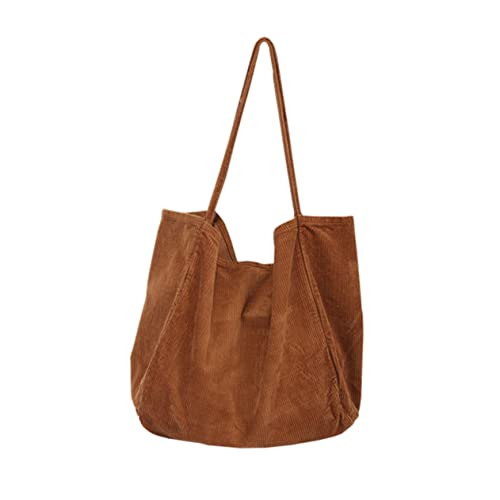 CATIEBYE Große Corduroy Schultertasche Damen Vintage Handtasche mit Großer Kapazität Lässige Stofftasche Einkaufen und Alltag Braune Retro Shopper Tasche für Alltag und Einkauf von CATIEBYE