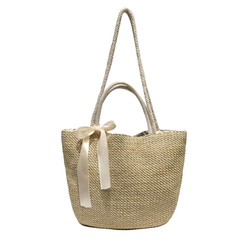CATIEBYE Große Kapazität Strohtasche Damen Literarische Strandtasche Handgefertigt Sommer Urlaub Tragbar Schultertasche Khaki Strandtasche Gewebt Für Outdoor Reisen von CATIEBYE