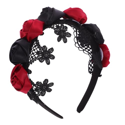 CATIEBYE Halloween Haarschmuck Haarreif mit Dunklen Rosen Spitzenbesatz Wiederverwendbar Atmungsaktiv Komfortabel Passend zu Halloween Kostümen und Make Up Langlebig und Formstabil von CATIEBYE
