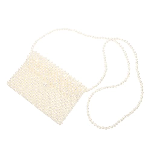 CATIEBYE Handgemachte Perlen Handytasche Kleine Beaded Shoulder Bag Clutch Purse Damen Abendhandtasche Crossbody Bag für Hochzeit Party Alltag Weiß von CATIEBYE