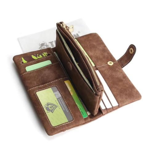 CATIEBYE Handtasche Damen Geldbörse Lang mit Reißverschluss und Schnalle aus PU Mehrfachfächer für Karten und Geld Kaffeefarben Elegantes Spitzen Design Praktisch und Langlebig von CATIEBYE