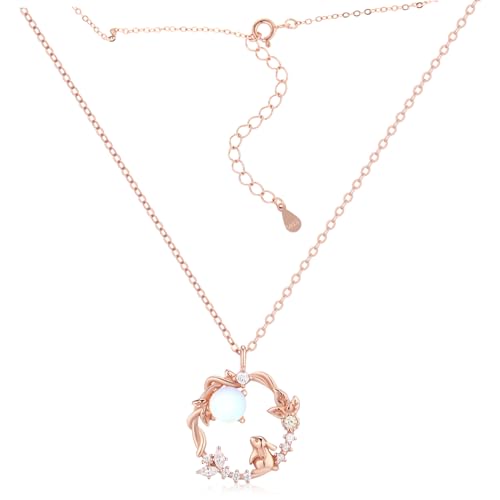 CATIEBYE Hasen Halskette für Damen Verstellbare Kette mit Charmantem Kaninchen Anhänger Romantisches Mond Design Tierschmuck für Junge Frauen Perfektes von CATIEBYE