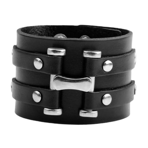 CATIEBYE Herren Lederarmband Retro Punk Stil Breites Armband aus für Männer Modisches Robustes Armband mit Vintage Design für Alltag und Besondere Anlässe von CATIEBYE