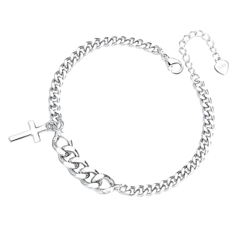 CATIEBYE Kreuz Armband Damen Weißgoldfarben Modisches Charm Schmuckstück mit Robustem Ketten Design Leichtes Komfortables Handgelenksaccessoire für Alltag und Party Symbolisches für Frauen von CATIEBYE