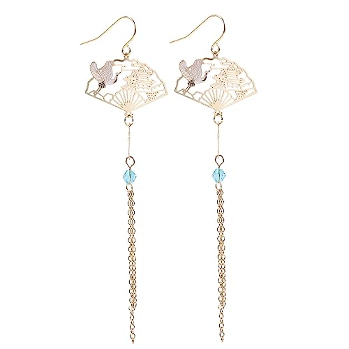 CATIEBYE Lange Quasten Ohrringe Damen Hängend Chinesischer Fächer Stil Hollow Ohrschmuck Elegant Für Party Alltag Geschenk von CATIEBYE