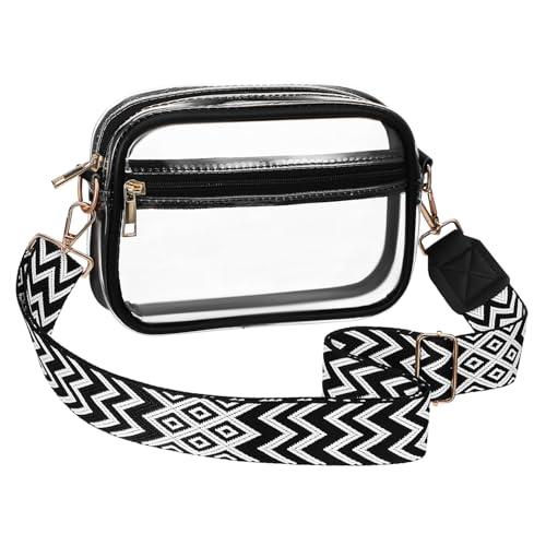 CATIEBYE Leichte Verstellbare PVC Crossbody Bag Damen Transparente Umhängetasche für Sport Reisen Stadion und Alltag Schwarze Schultertasche mit Praktischem Design von CATIEBYE