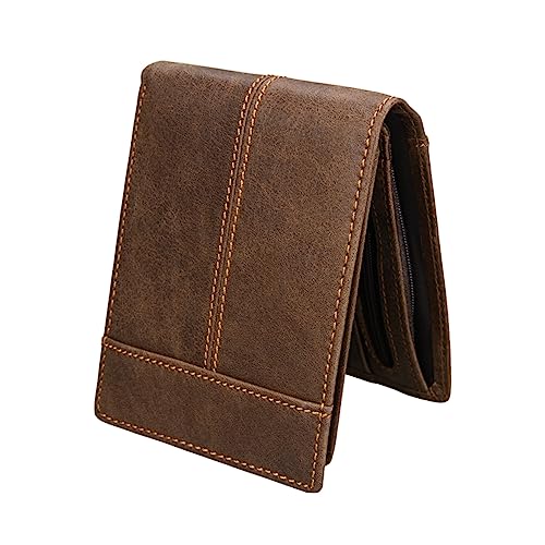CATIEBYE Mad Horse Geldbörse Herren Retro Kurzformat Portemonnaie mit Großem Fassungsvermögen Langlebiges Weiches Echtleder Braun RFID Schutz Praktische Geldbörse für Alltag Schule und von CATIEBYE