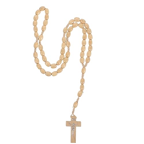 CATIEBYE Natürliche Holzkreuz Kette Herren Damen Rosenkranz Gebetskette mit Kreuzanhänger Polierte Perlen Halskette als Gebetsperlen und Schmuck Vielseitig Tragbar Elegantes Design in von CATIEBYE