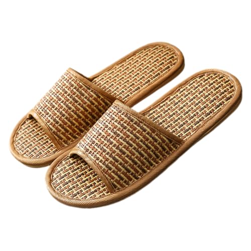 CATIEBYE Nordische Rattanstroh Hausschuhe Herren Damen Leichte Atmungsaktive Indoor Slipper Geflochtene Sommerschuhe für Zuhause Rutschfeste Sohle Offene Kühle Pantoletten von CATIEBYE