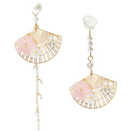 CATIEBYE Ohrringe Damen Fanförmig Perlen Tropfen Ohrschmuck Lange Ohrhänger Elegantes Design Für Alltag Party Hochzeit von CATIEBYE